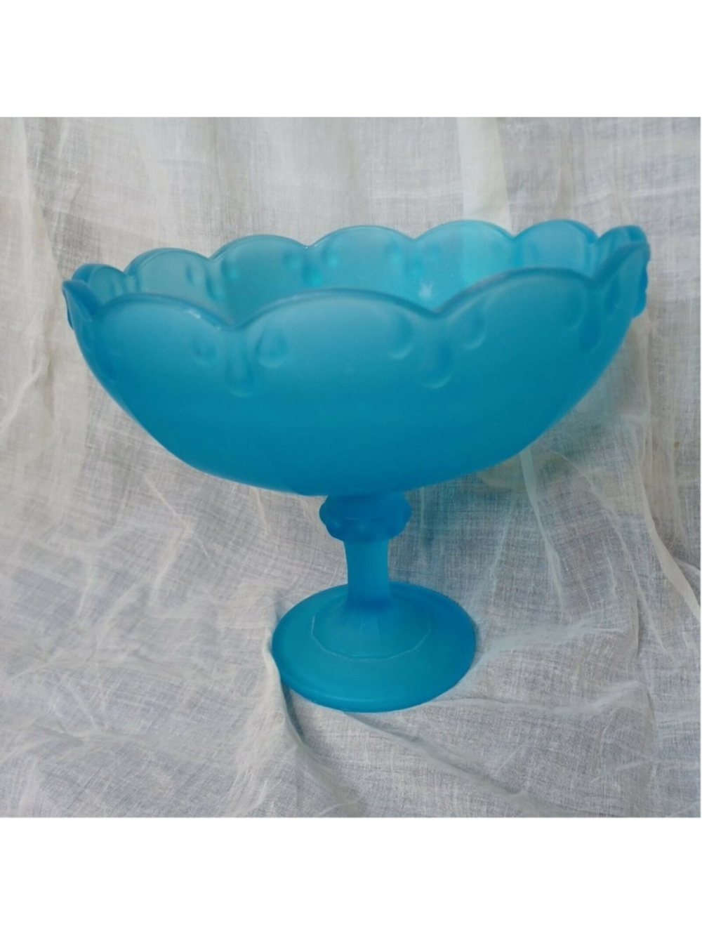 Vintage Indiana Glass Large Caribbean Blue Tear Drop Frosted Pedestal...